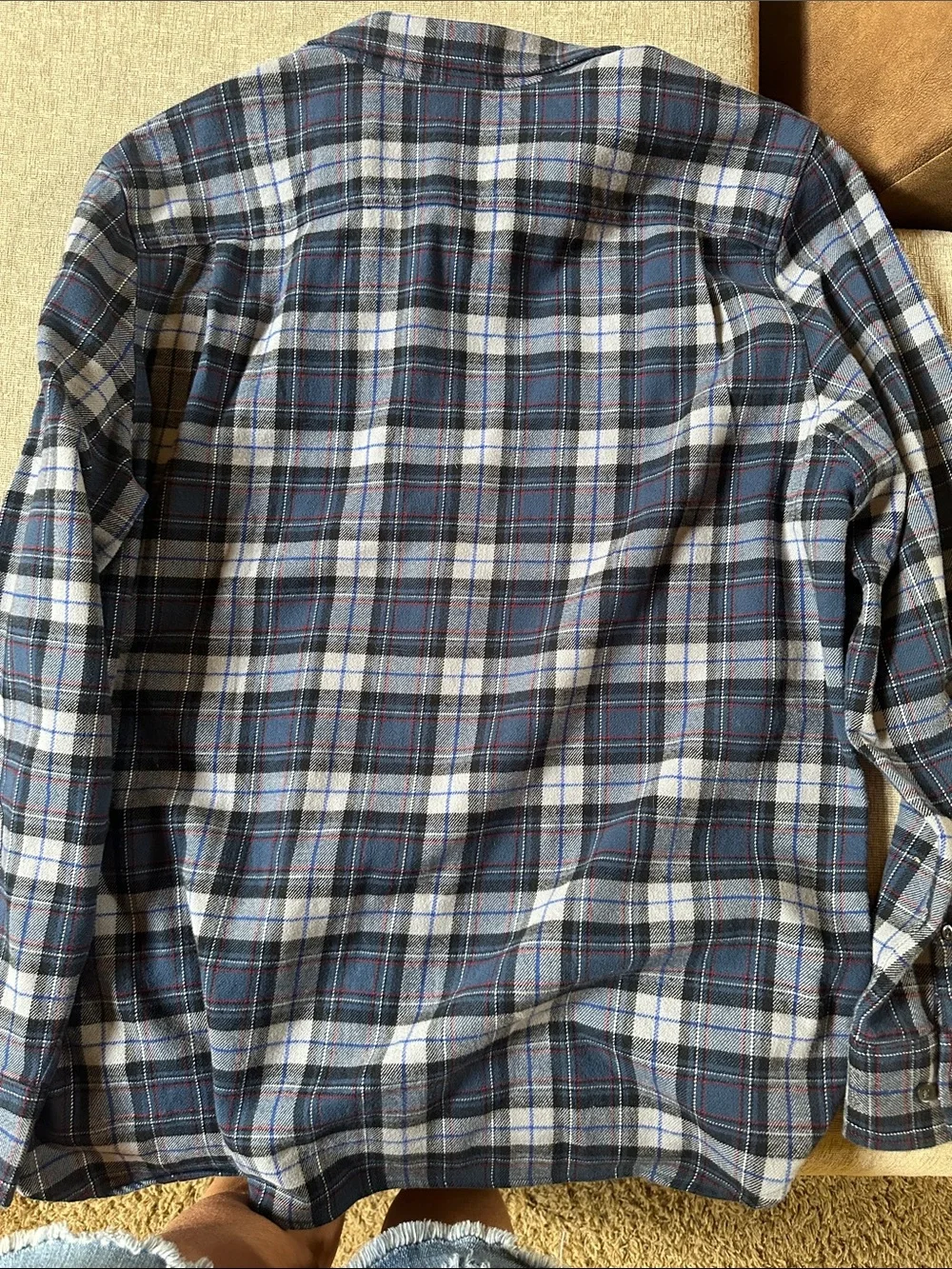 The North Face Men's Navy & Light Blue Plaid flannel Button-Down Shirt XL